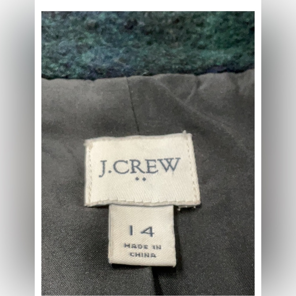 Size 14 J. Crew green plaid coat wool blend textured - Picture 3 of 3